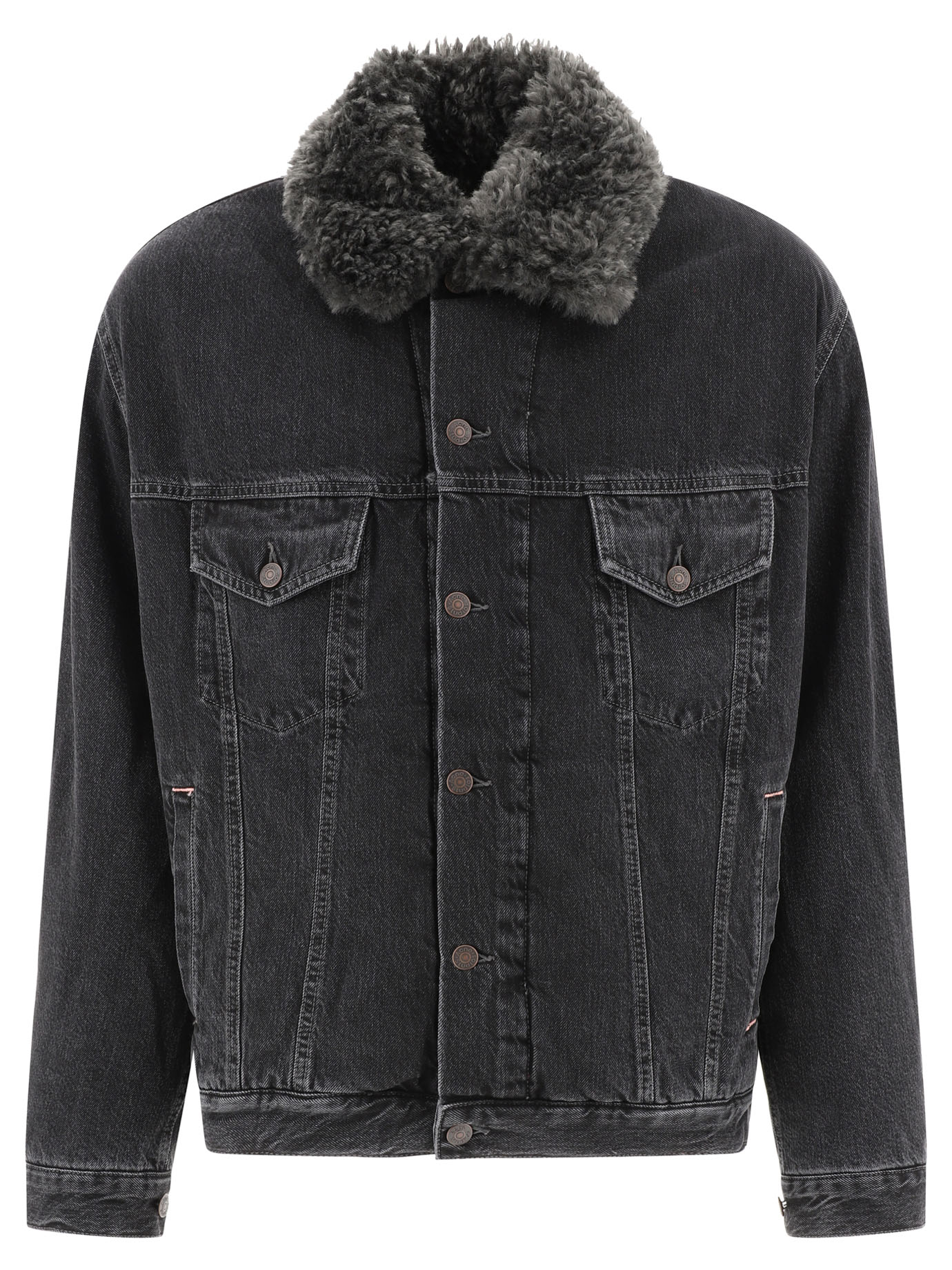 Lined 데님 자켓 위드 fauxfur 카라